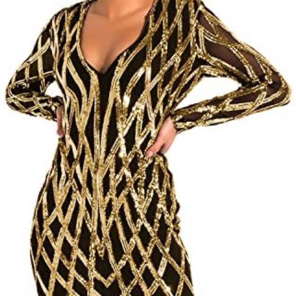 AKIRA Black and Gold Studded Sequin Dress